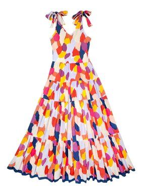 THML MABLI COLORFUL COTTON MIDI MAXI DRESS FLOWY BOHO COASTAL CHIC ROMANTIC S